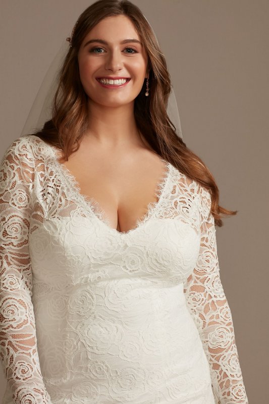 Long Sleeve Lace Tall Plus Wedding Dress with Tie 4XL9WG4045