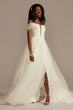 Pleated Bodice Tulle Strapless Tall Wedding Dress 4XLWG4039