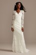 Long Sleeve Lace Petite Wedding Dress with Tie 7WG4045