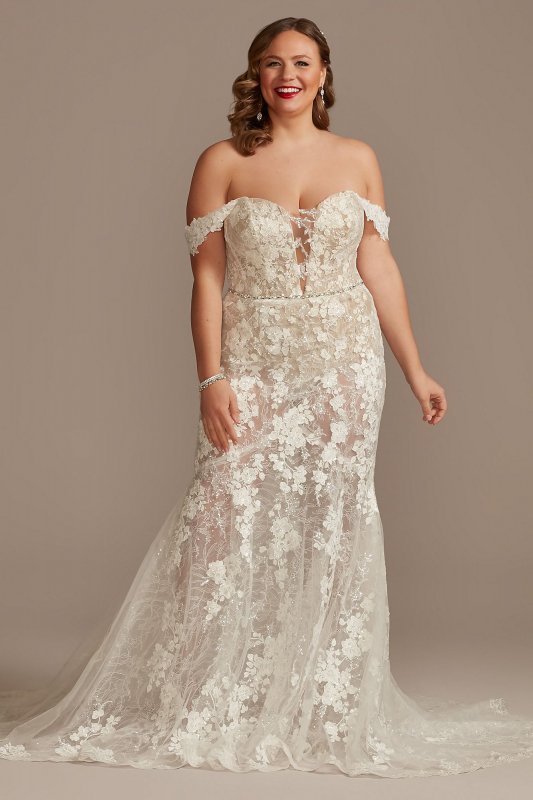 Embellished Illusion Lace Plus Size Wedding Dress 9MBSWG899