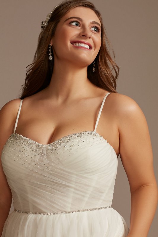 Pleated Bodice Tulle Strapless Plus Wedding Dress 9WG4039