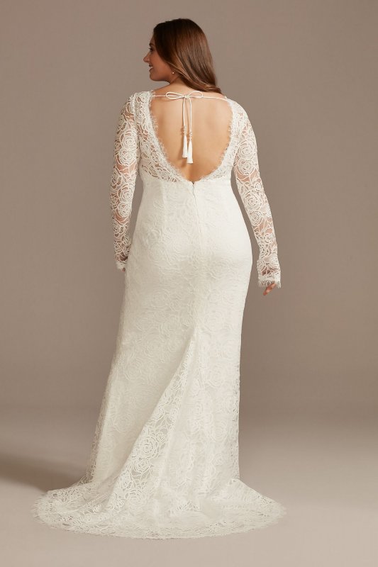 Long Sleeve Lace Plus Wedding Dress with Tie 9WG4045