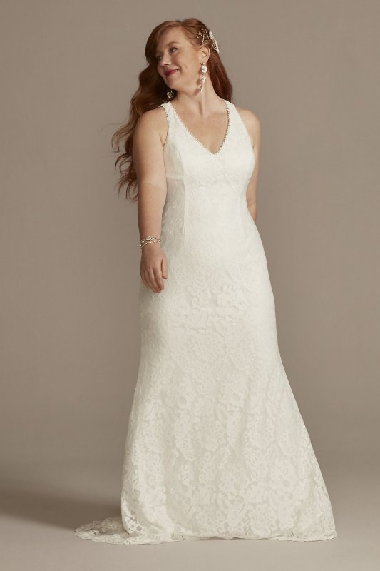 Scalloped Stretch Lace Halter Plus Wedding Dress 9WG4047