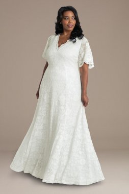 Blissful Lace Plus Size Floor Length Wedding Gown 19200901