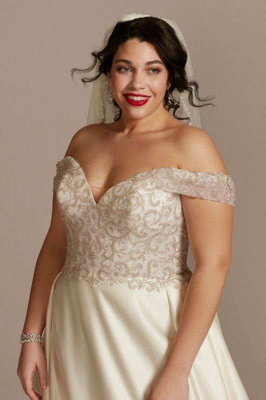 Off Shoulder Beaded Bodice Tall Plus Wedding Dress 4XL8LBCWG890