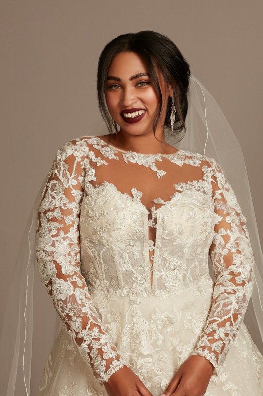 Lace Illusion Long Sleeve Tall Plus Wedding Dress 4XL8SLCWG833