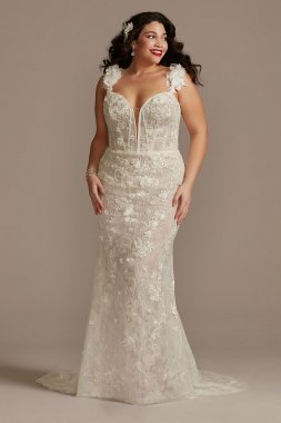Tina: Open-Back Lace V-Neck Wedding Dress by KL-300124