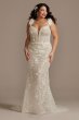 3D Floral Plunge Tall Plus Bodysuit Wedding Dress 4XL9MBSWG885