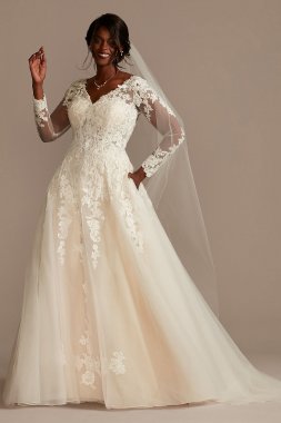 Lace and Tulle Long Sleeve Tall Plus Wedding Dress Bridal Collection 4XL9SLWG3861