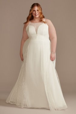 Sheer High Neck Lace Godet Tall Plus Wedding Dress 4XL9WG4021