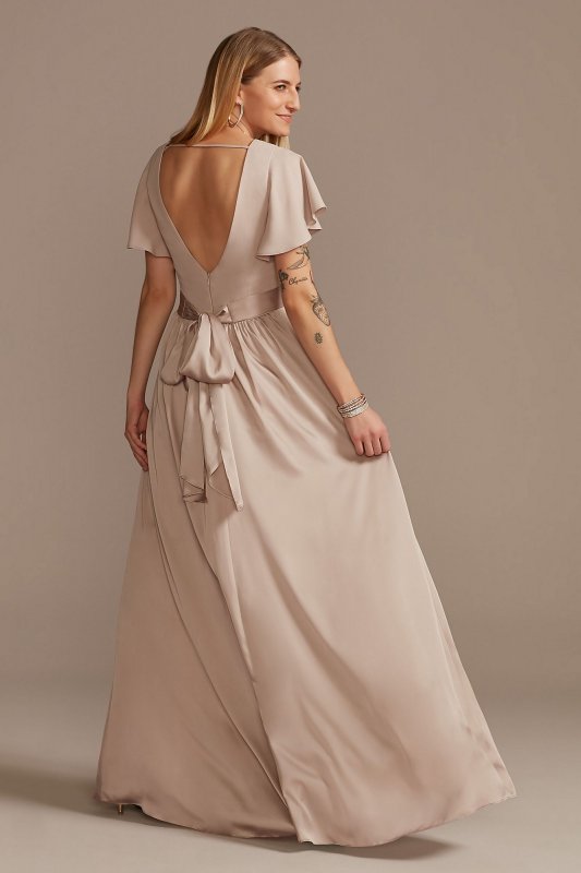 Flutter Sleeve Charmeuse Tall Bridesmaid Dress Bridal 4XLF20347