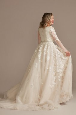 Lace Beaded Long Sleeve Tall Plus Wedding Dress 4XL8SLMS251206