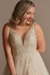 Plunging-V Illusion Beaded Tall Wedding Dress 4XLLBSWG837