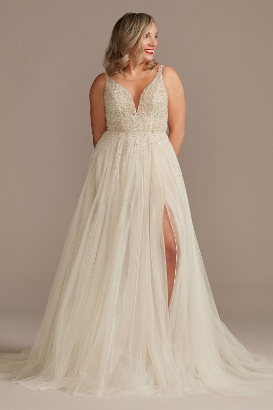 Beaded Plunge Illusion Bodysuit Tall Wedding Dress 4XLMBSWG837
