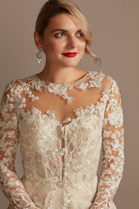 Lace Illusion Long Sleeve Tall Wedding Dress 4XLSLCWG833