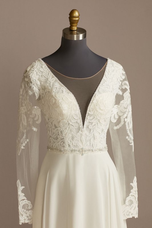 Long Sleeve Lace Applique Tall Wedding Dress 4XLSLLBSWG842