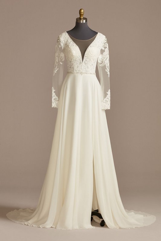 Long Sleeve Lace Applique Tall Wedding Dress 4XLSLLBSWG842