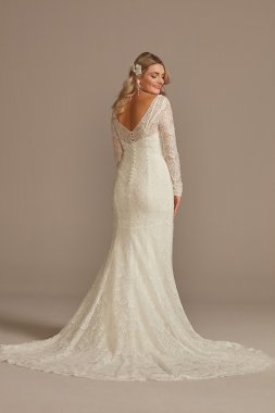 Hand Beaded Lace Long Sleeve Tall Wedding Dress 4XLSLMS251206