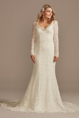 Hand Beaded Lace Long Sleeve Tall Wedding Dress 4XLSLMS251206