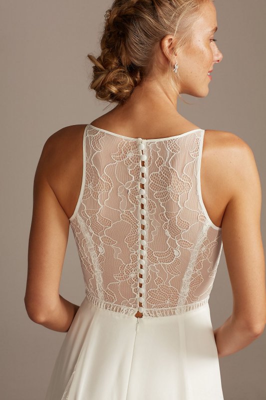 Illusion High Neck Lace Godets Tall Wedding Dress 4XLWG4021