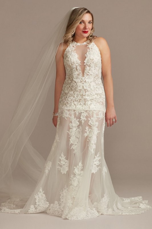 Illusion Keyhole Bodysuit Petite Wedding Dress 7MBSWG843