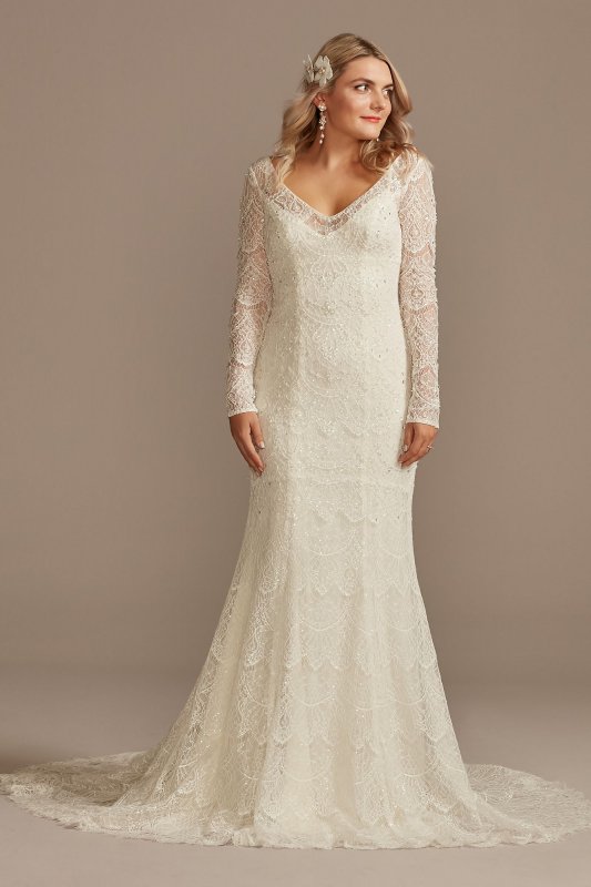 Hand Beaded Lace Long Sleeve Petite Wedding Dress 7SLMS251206