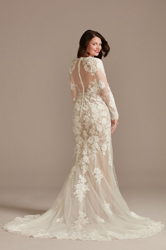 Long Sleeve Sequin Floral Petite Wedding Dress 7SLSWG843