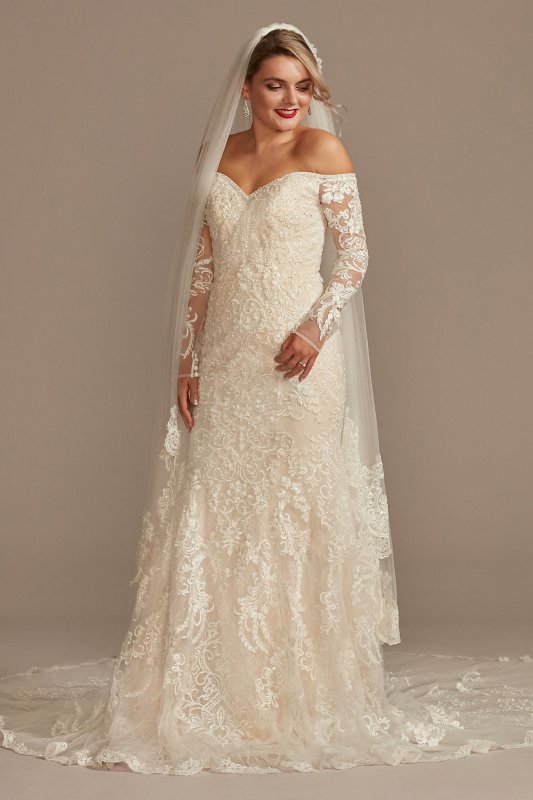 Beaded Lace Long Sleeve Petite Wedding Dress 7SLXTCWG808