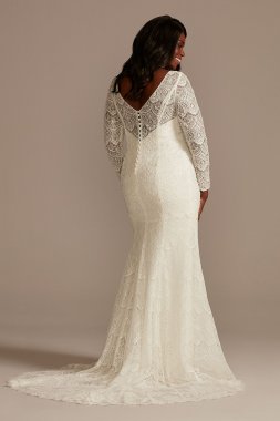 Beaded Lace Long Sleeve Plus Size Wedding Dress 8SLMS251206