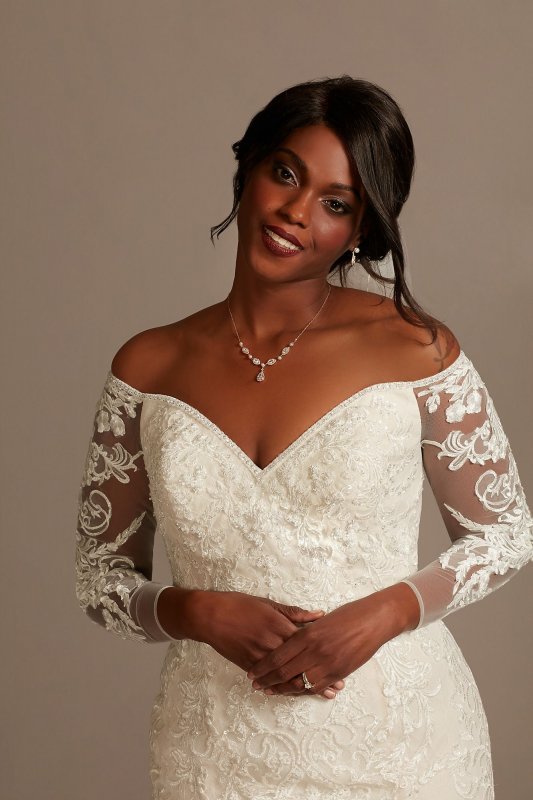 Beaded Lace Long Sleeve Plus Size Wedding Dress 8SLXTCWG808