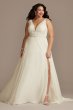 Applique Plunge Chiffon Plus Size Wedding Dress 9LBSWG842