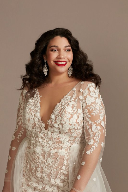 Long Sleeve Bodysuit Plus Size Wedding Dress 9LSSWG851