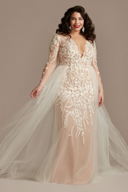 Long Sleeve Bodysuit Plus Size Wedding Dress 9LSSWG851