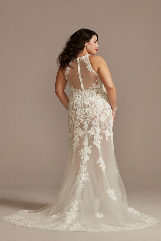 Illusion Keyhole Bodysuit Plus Size Wedding Dress 9MBSWG843