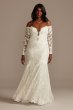 Long Sleeve Plunging Plus Size Lace Wedding Dress 9SLSWG855