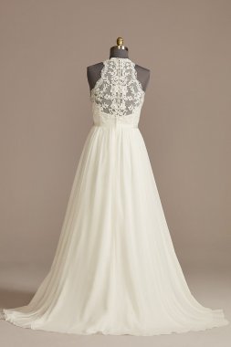 High Neck Illusion Chiffon Plus Size Wedding Dress 9WG4032