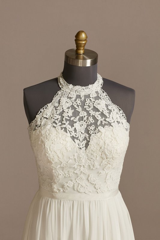 High Neck Illusion Chiffon Plus Size Wedding Dress 9WG4032