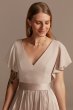 Flutter Sleeve V-Neck Charmeuse Bridesmaid Dress Bridal F20347