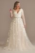 Illusion Long Sleeve Applique Plunge Wedding Dress LBSWG820