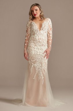 Long Sleeve Floral Illusion Bodysuit Wedding Dress LSSWG851