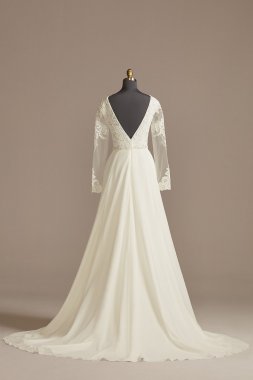 Long Sleeve Plunging Tall Lace Wedding Dress 4XLSLSWG855