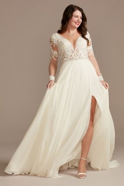Lace Applique Long Sleeve Chiffon Wedding Dress SLSWG842