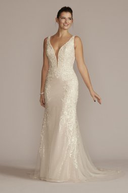 Allover Sequin Scrolling Lace Tall Wedding Gown 4XLSWG918