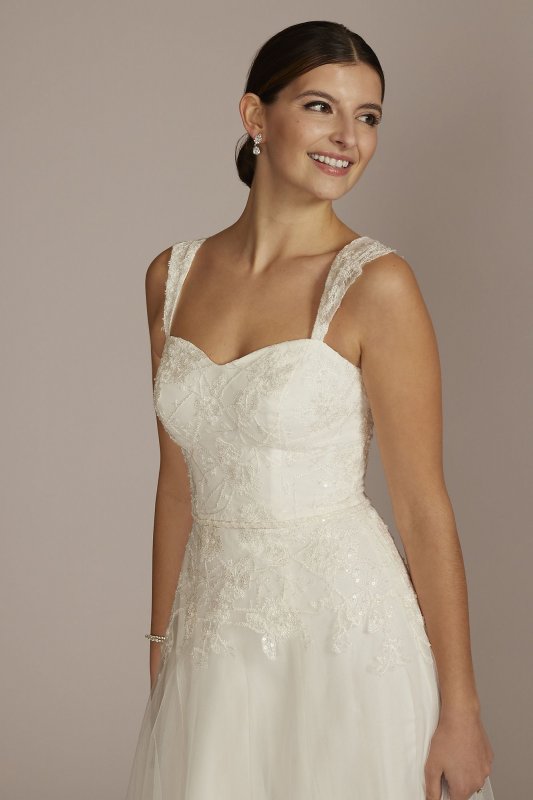 Lace Tank Sleeve A-Line Tall Wedding Gown 4XLWG4048