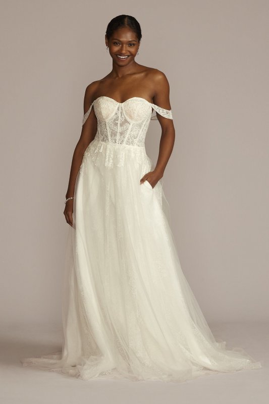 Floral Applique Corset Bodice Petite Wedding Gown 7WG4051