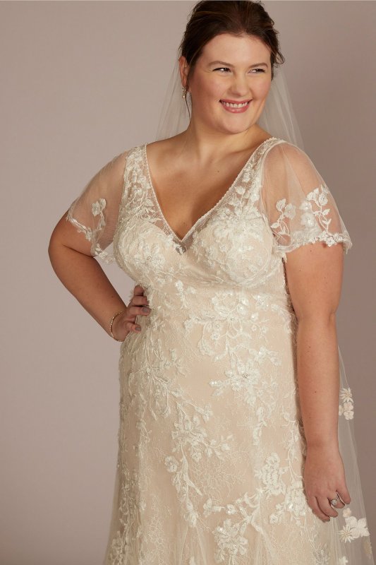 Soft Tulle Flutter Sleeve Plus Size Wedding Gown 8MS251252