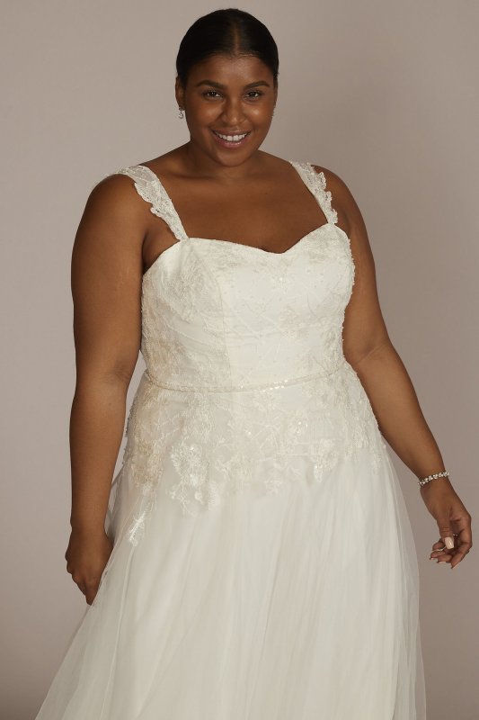 Lace Tank Sleeve A-Line Plus Size Wedding Gown 9WG4048