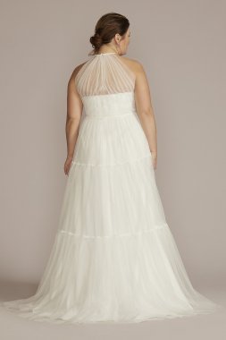Halter Plus Size Wedding Gown with Tiered Skirt 9WG4050