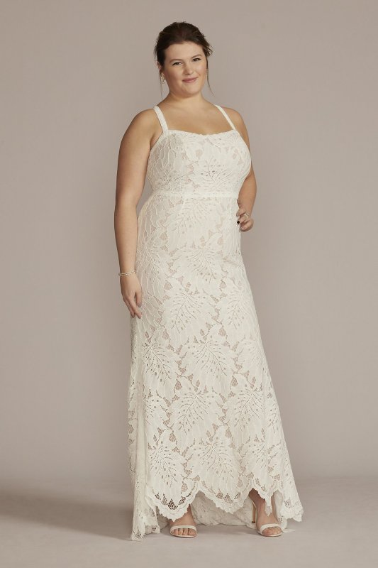 Floral Lace Halter Sheath Plus Size Wedding Gown 9WG4055
