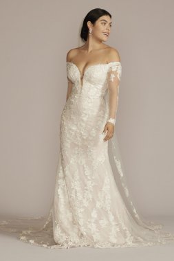 Off the Shoulder Lace Sleeve Trumpet Wedding Gown CWG927
